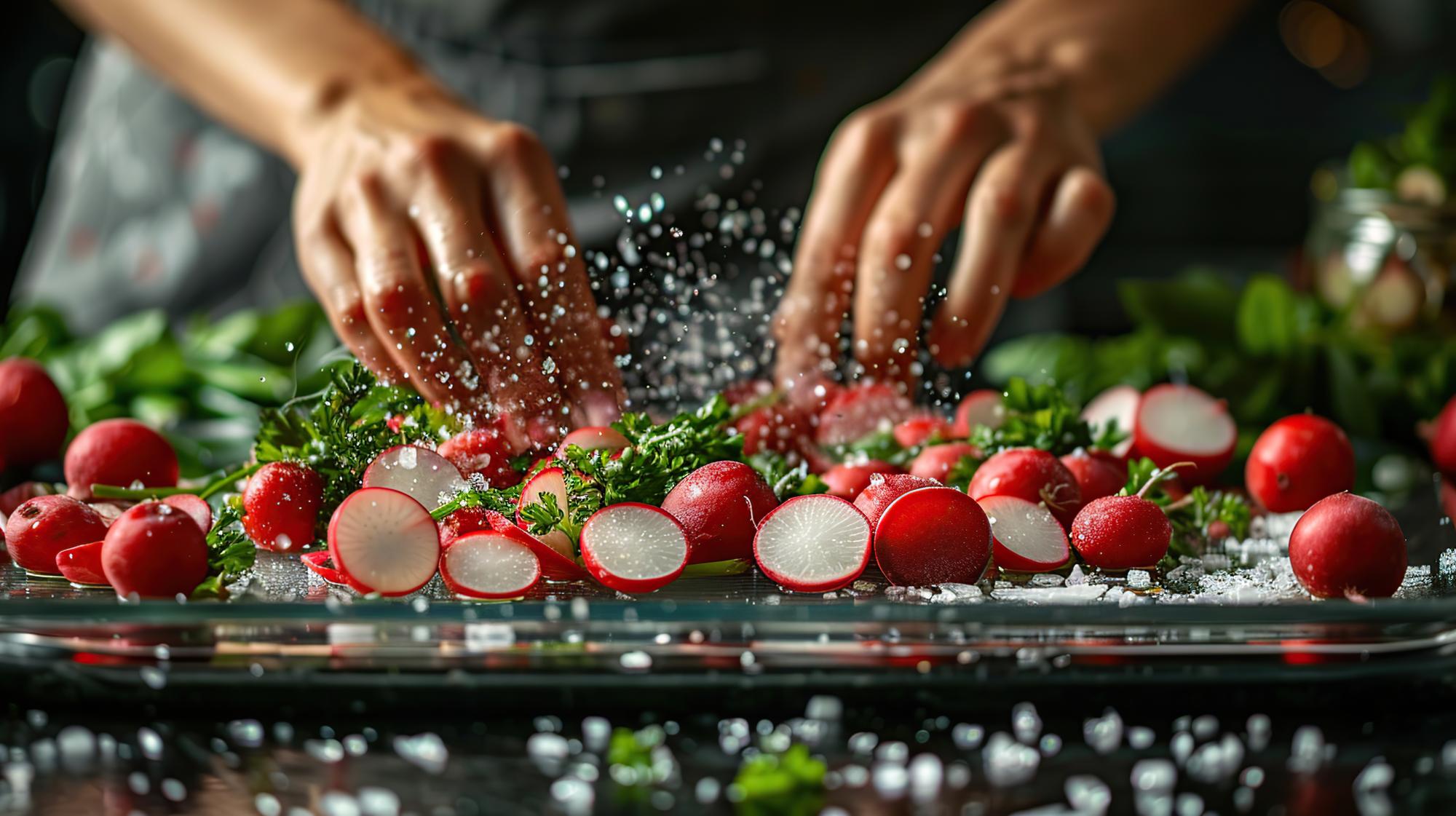 Hands preparing ingredients for commercial kitchen